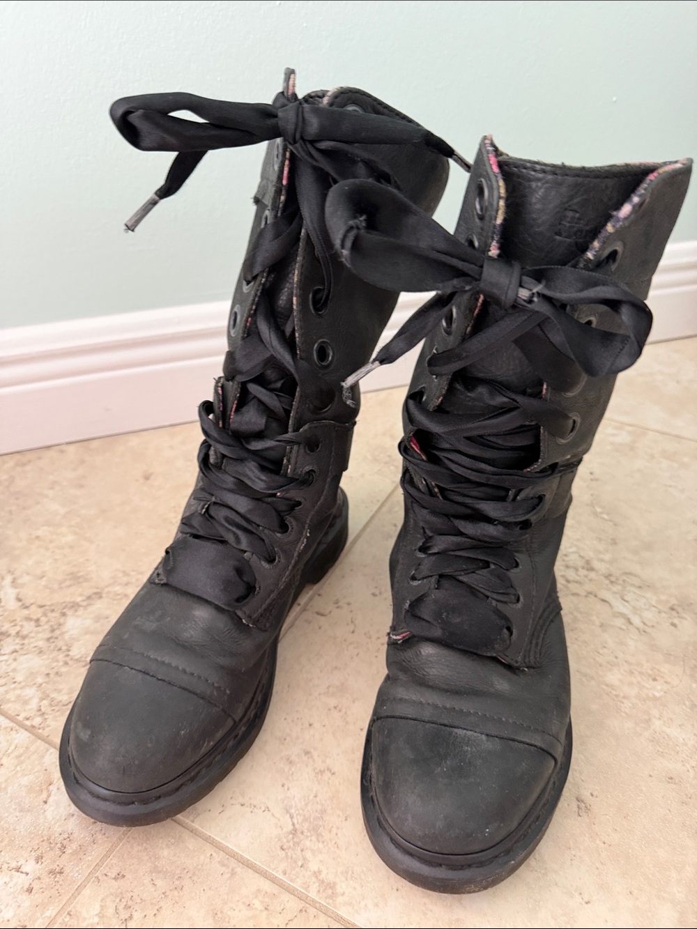 Dr. Martens Women's Black Lace-Up Ribbon Combat Boots